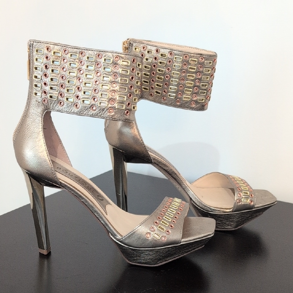 Y2K Boutique 9 Gold & bronze Leather Platform High Heel Strap Sandals Size 6.5